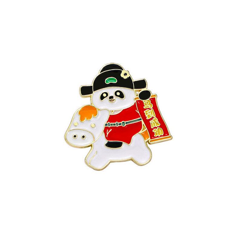 Zinc Alloy Enamel Dropping Brooch, Cute Cartoon Lucky Panda Snake Pattern 2025 Year of the Snake, New Year Festival Decorative Lapel Pin Badge