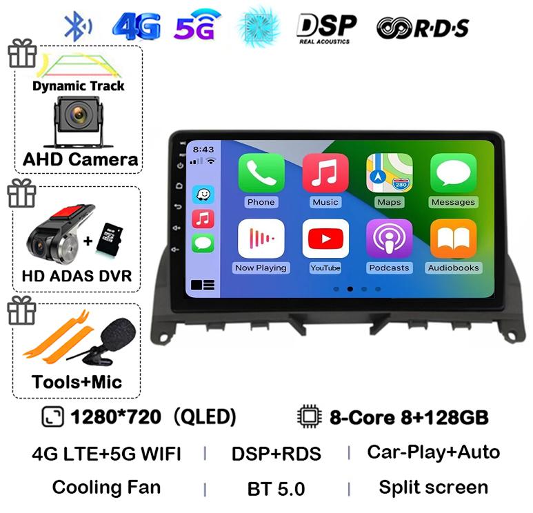 Android 14 Carplay Auto Pentru Mercedes Benz C Class 3 W204 S204 2006-2011 Radio Auto Autoradio Stereo Player Multimedia WIFI+4G DSP