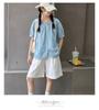 Girls' Korean Style Short-Sleeve Doll Shirt & Casual Shorts Two-Piece Summer Set