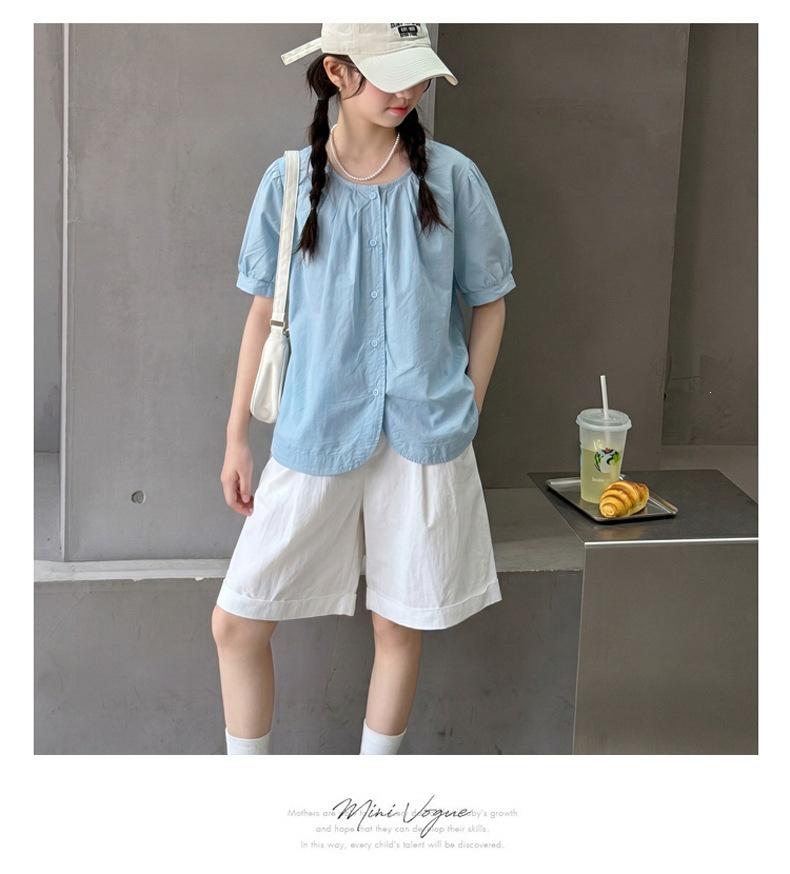 Girls' Korean Style Short-Sleeve Doll Shirt & Casual Shorts Two-Piece Summer Set