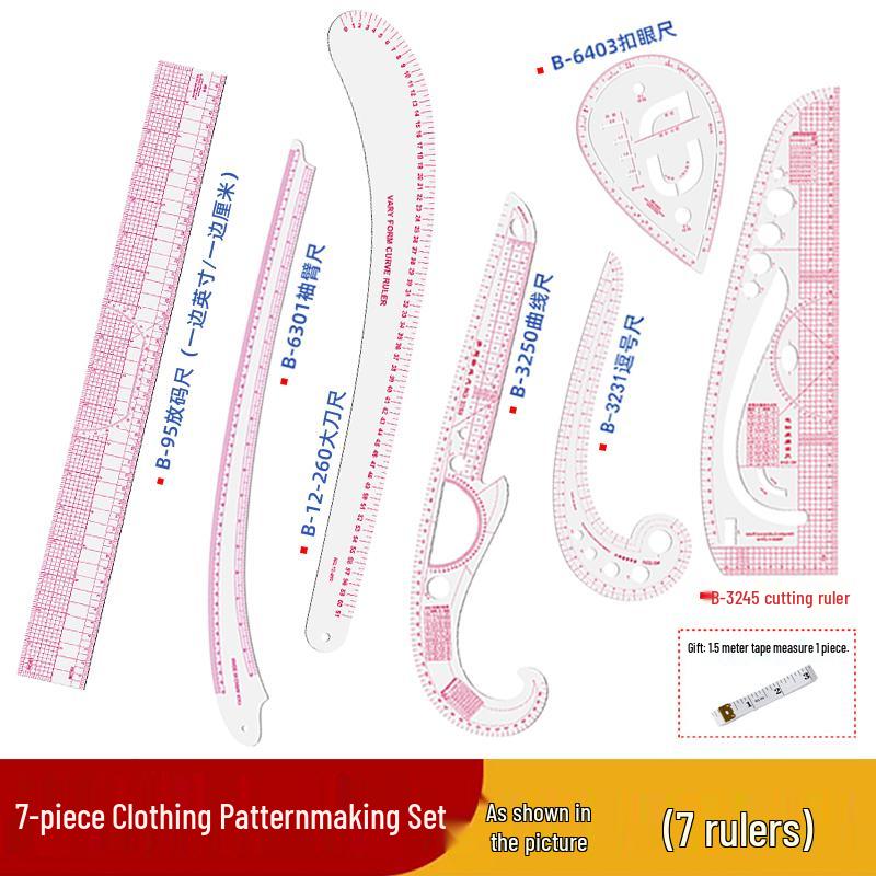 Multifunctional Dressmaking and Grading Ruler Set for Sewing, Tailoring, Curve Cutting, and Proportion Pattern Making