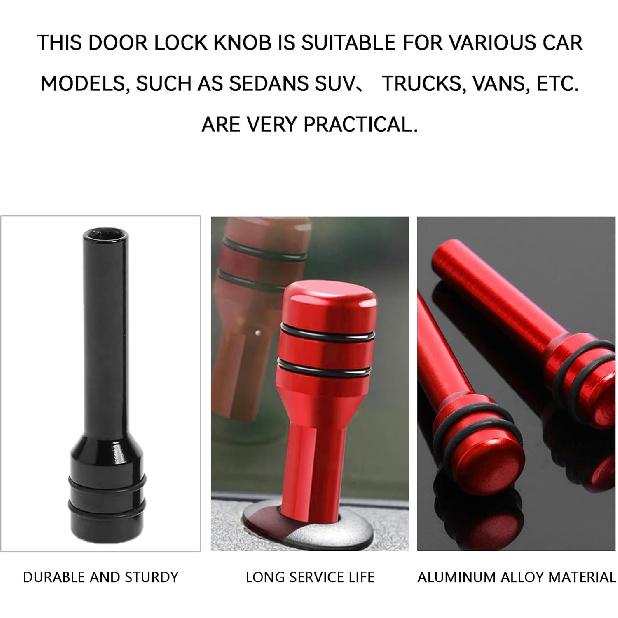 4PCS Black Car Door Lock Knob Covers, Aluminum Alloy Anti-Theft & Anti-Scratch Lift Pin Protectors, Replacement Accessories for 1.96 X 0.47 Inch Door