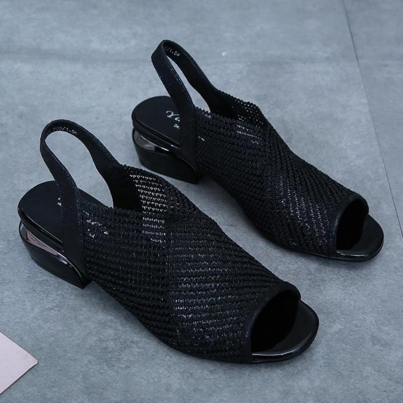 Chunk-heeled Women's Shoes Fish-mouth Breathable Sandals Plus-size Shoes