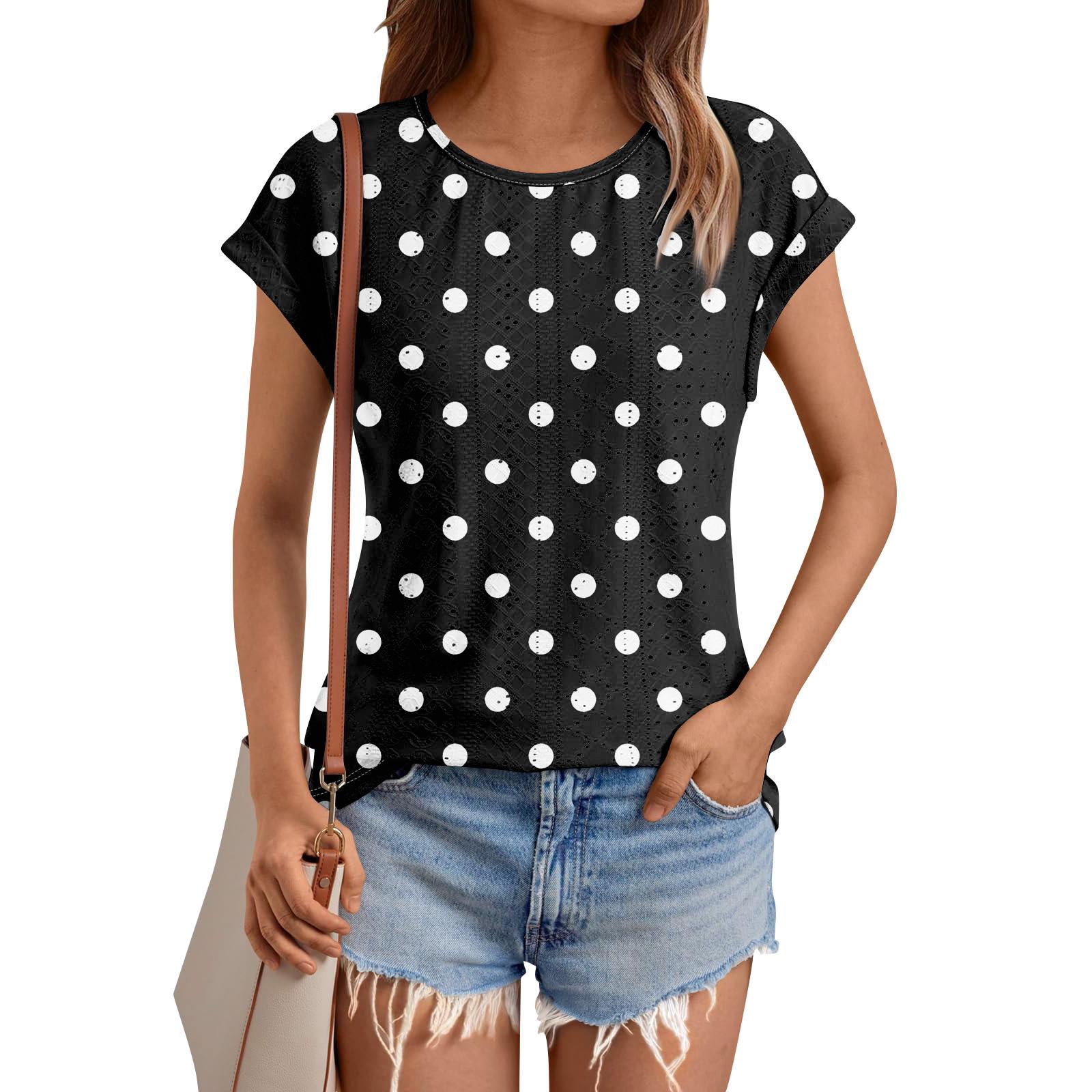 

Женские топы, футболки с коротким рукавом, блузки с принтом, нарядные повседневные ажурные вышивки, летняя модная одежда L чёрный