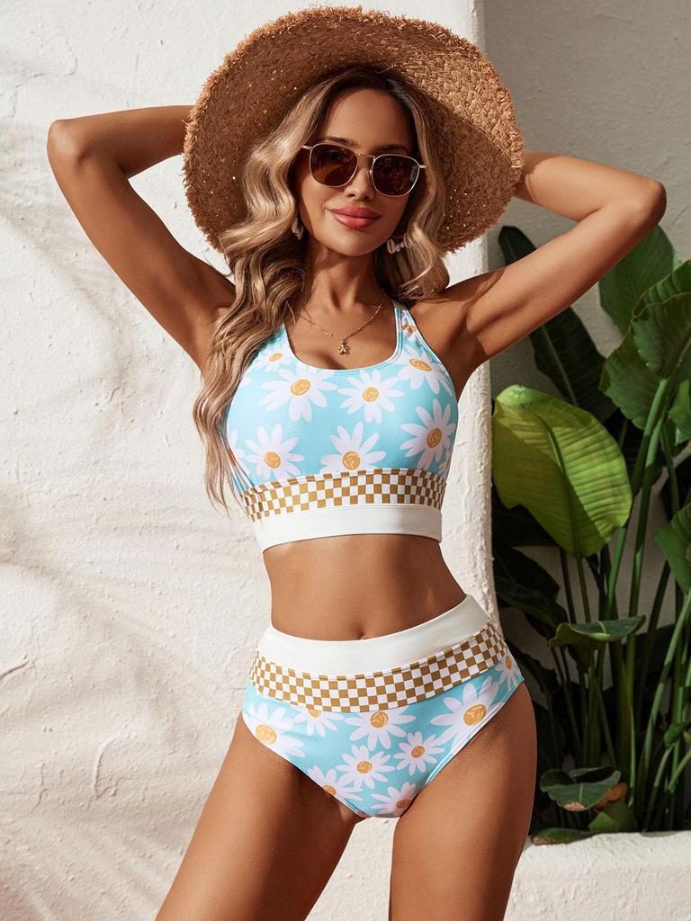 "Damen Großer Split Badeanzug - Europäischer & Amerikanischer Stil, Bedruckter Bikini mit Reißverschluss"