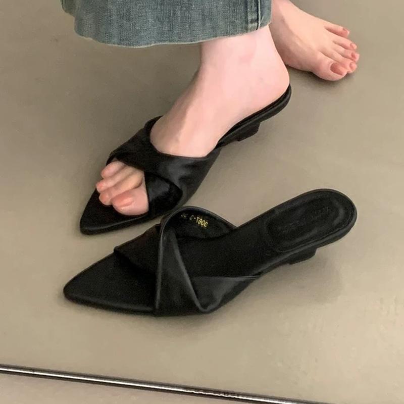 Fashion Pointed Toe Women Slippers Wedges Fashion Dress Shoes Summer Luxury Sexy Woman Sandals 2025 New Designer Slides Femme Zapatos