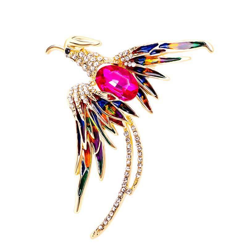 Fashionable Rhinestone Phoenix Brooch with Long Tail Exquisite Accessory for Clothing And Bags Versatile Temperament Piece