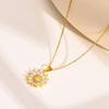 Necklace for Flower Stainless Sun Flower Day Gift [Rockyu] Women, Gold, Necklace, Steel, Hypoallergenic, Pendant, Flower, Zirconia, Mother's