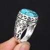 Vintage Herrring Turkos Ädelstensring Antik 925 Sterling Silver Filigran Design Bohemisk Punkstil Statement Smycke