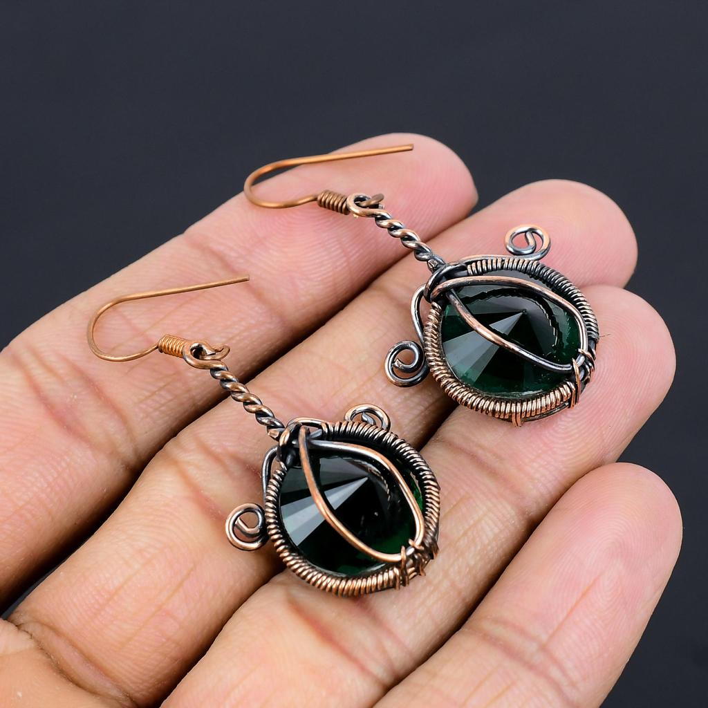 Green Tourmaline Gemstone Jewelry, 999 Copper Wire Wrapped Earring, Amazing Tourmaline Earring, Handmade Designer Jewelry For Women
