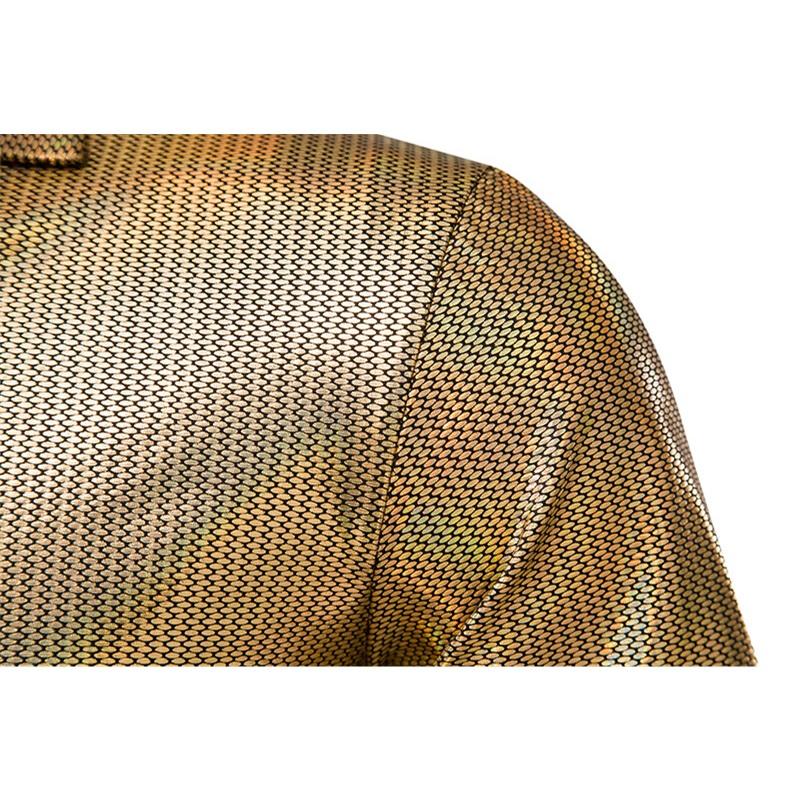 Summer Men's Short Sleeve Polo Shirt Shiny Metallic Streetwear Lapel T-shirts Men Gold Stage Costume Disco Party NightClub Tops