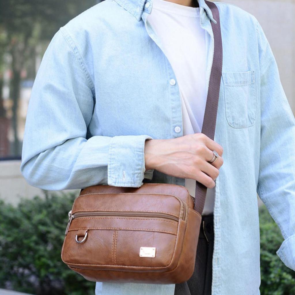 Leather Men's Sling Bag Messenger Shoulder Crossbody Bags Large Capacity Handbags Multifunctional Work Bag