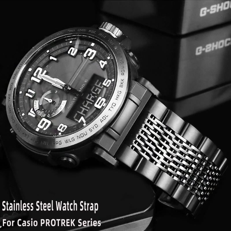 24mm Solid Stainless Steel Watch Strap For Casio PROTREK Series PRW-6600 PRG-600Y PRG-650 PRG-600 Men's watch accessories