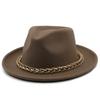 Autumn and winter simple wool upturned edge hat metal chain top hat women's European and American retro celebrity jazz hat