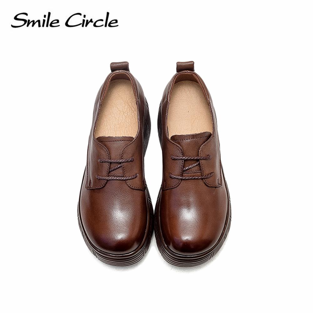 Přírodní kůže Nízké mokasíny Šněrování Hrubé dno Ploché boty Módní design Ležérní Dámská obuv