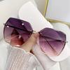 New European and American large frame sunglasses frameless plain face gradual change color versatile sunglasses women's fashion UV