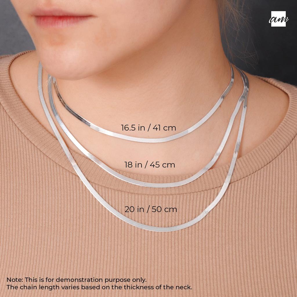 [Amberta] Women's 925 Sterling Silver Flat Snake Chain: 3mm 45cm