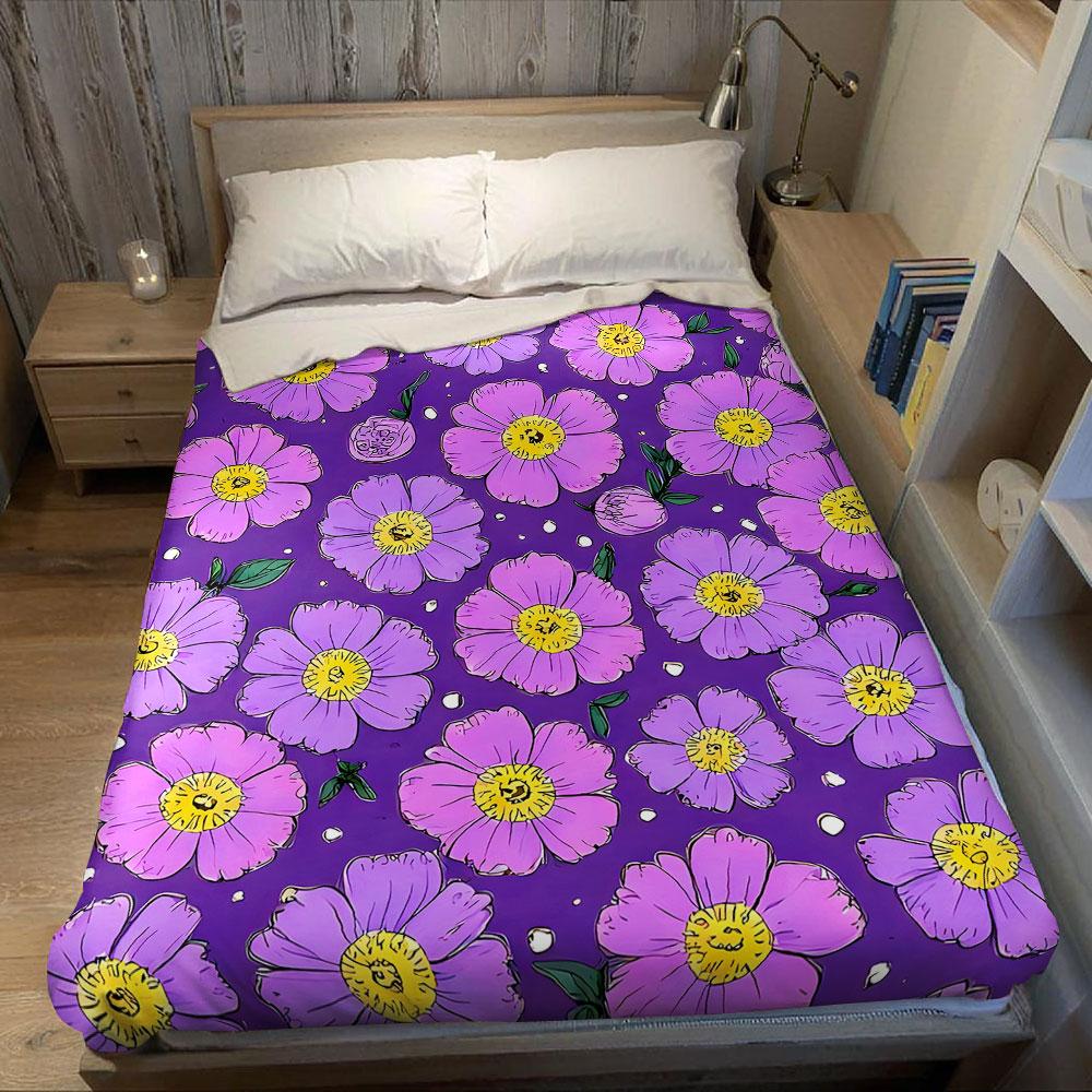 Purple Daisy Floral Flannel Blanket Warm Soft Halloween Christmas Decorative Couch Warm Cozy All-Season Gift