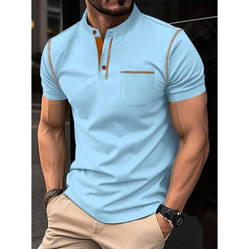 Summer Polo Shirt with Stand Up Collar Pocket for Men's Sports Polo Shirt