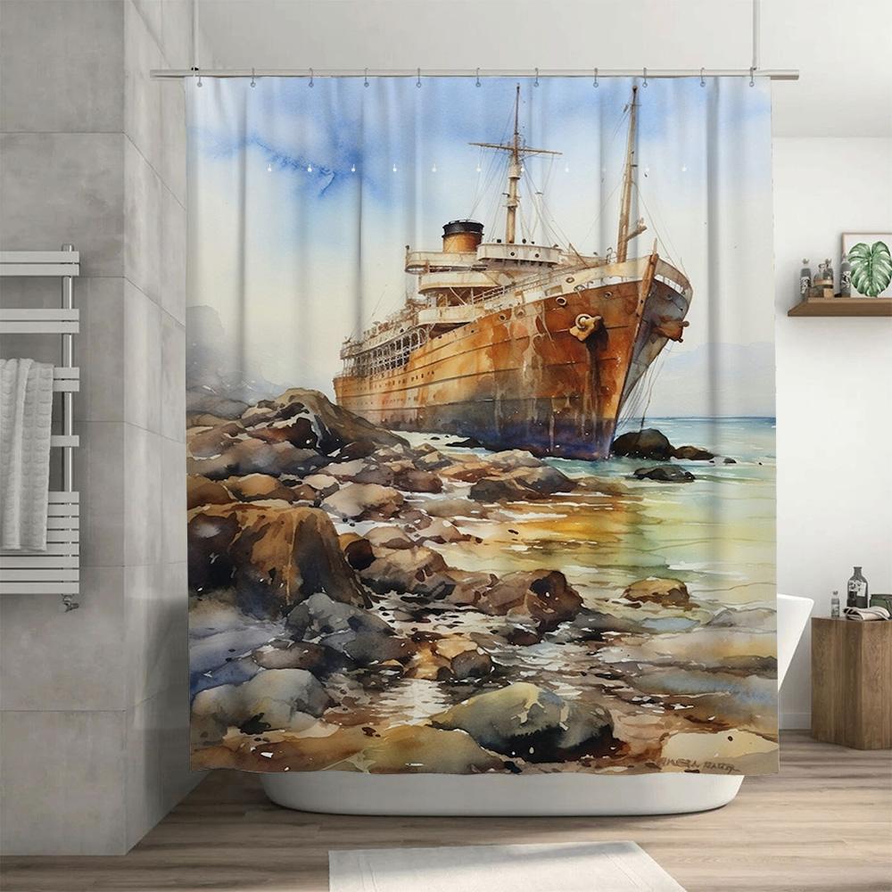 Vintage Oil Painting Shower Curtain Waterproof Bathroom Decor Modern Home Decorative Wall Hanging for Hotel or House Decoration