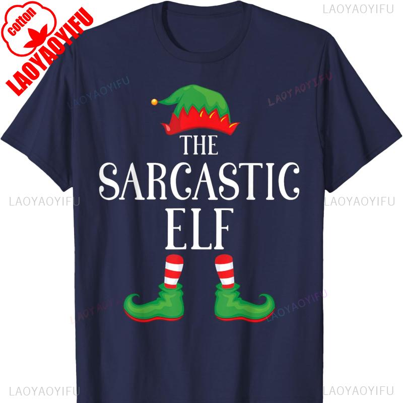 Sarcastic Elf Matching Group Xmas Funny Family Christmas TShirt Cotton Retro Street Fashion Short Sleeve Design Breathable Tee