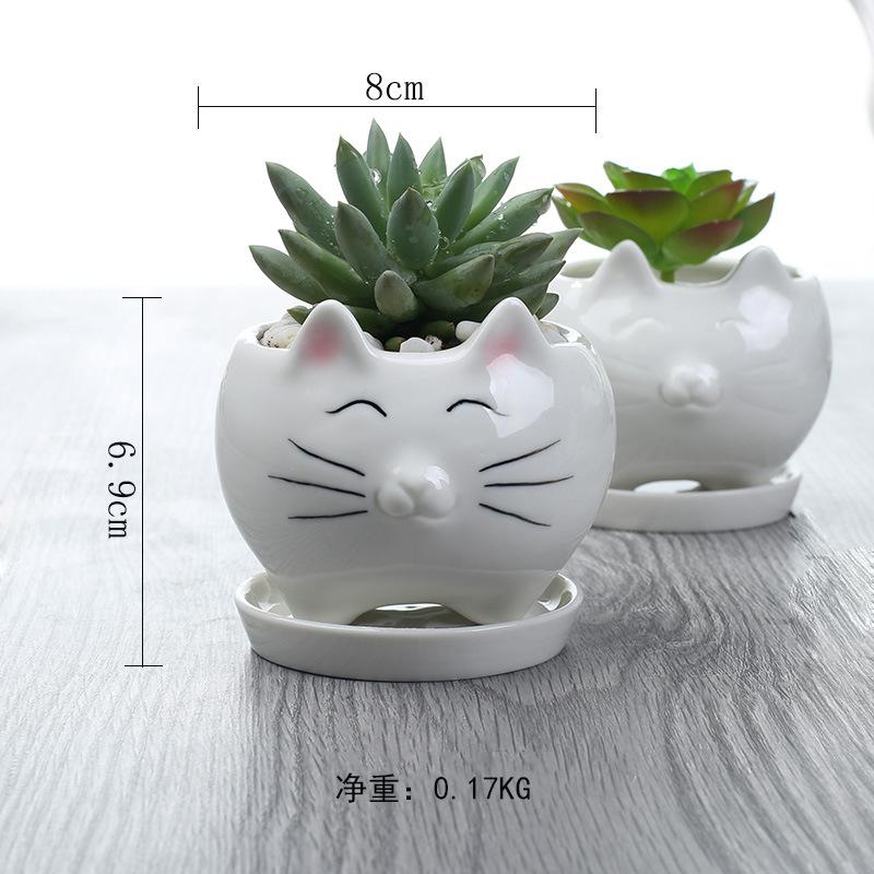 European Mengmeng Cartoon Kitten White Ceramic Flower Pot, Creative Gardening Balcony Succulent Flower Pot Ornament