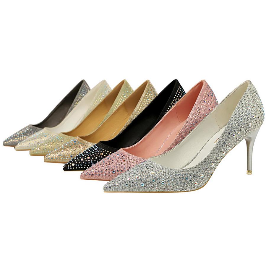 Duży rozmiar 43 Damskie czółenka Buty ślubne Błyszczące cyrkoniami Panna Młoda Szpilki 7 CM 10 CM Luksusowe czółenka Buty imprezowe
