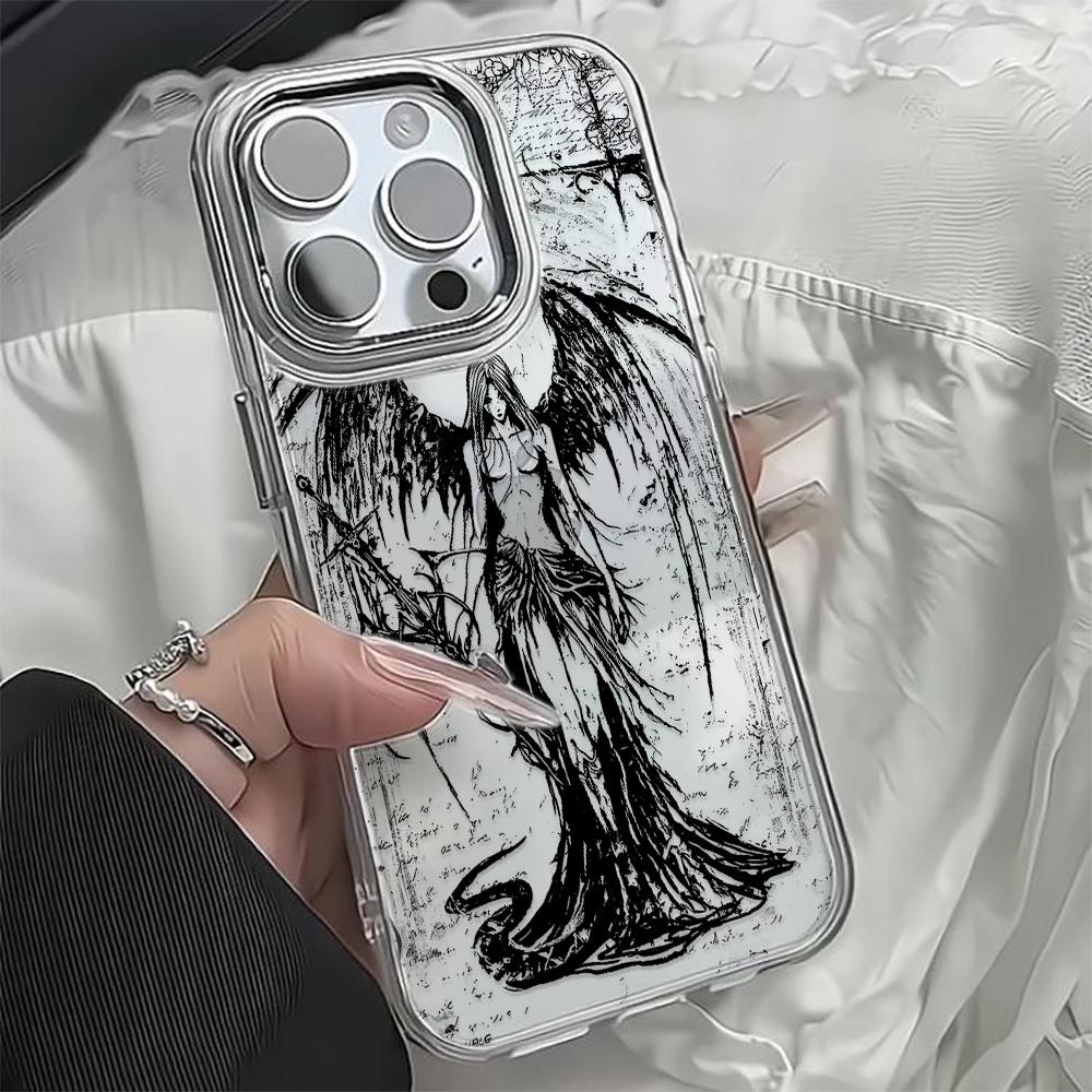 Dark Wings Goddess Pattern Soft Phone Case For Iphone 17 Air 11 13 14 12 15 16 Pro Max 17E 16E Plus Bumper Back Coque Cover