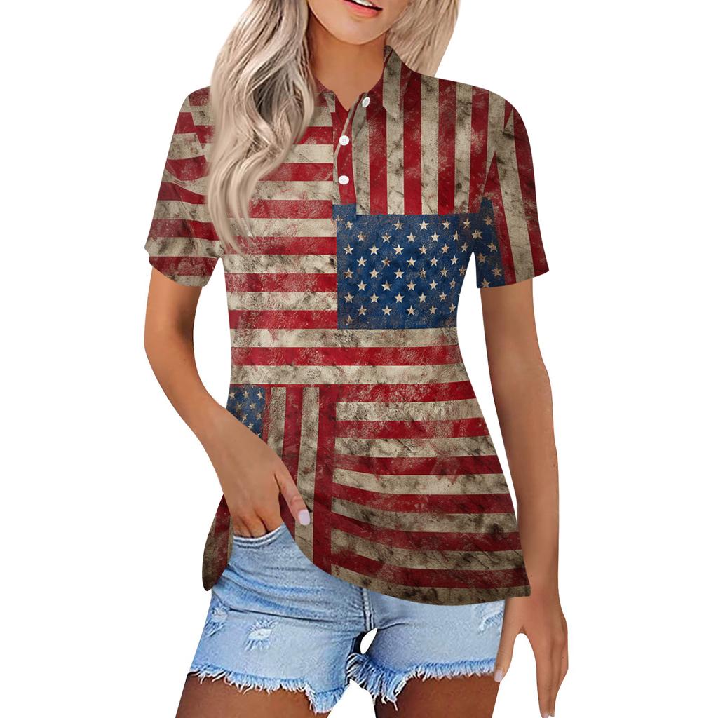 Women's Fashion Casual Lapel Short Sleeve Printed Shirt Women's Button Up Tops