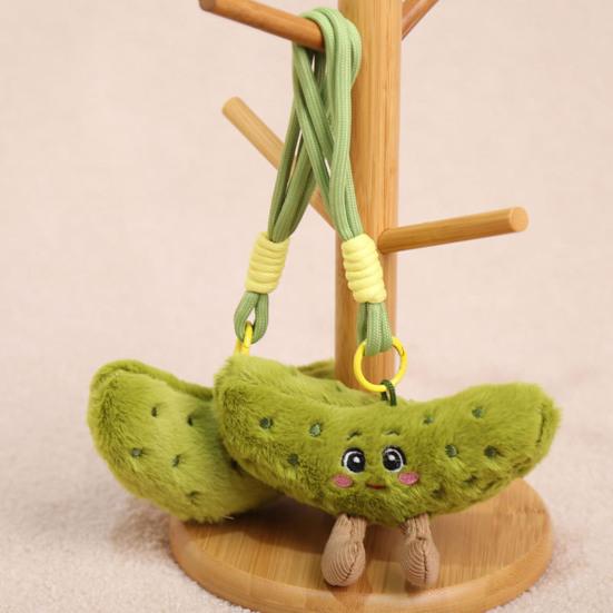 Plush Pickled Cucumber Toy with Lanyard Stuffed Cartoon Cucumber Doll Keychain Pendant Bag Charm Backpack Hanging Decoration