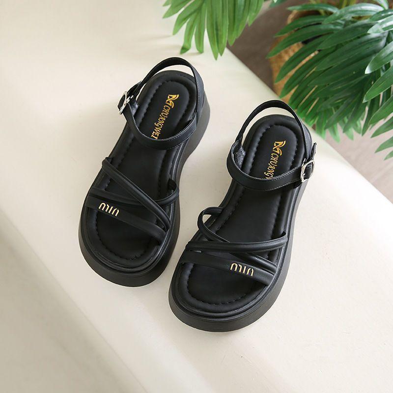 Flat-soled sandals women's summer 2025 new models go out fashionable cross-strap fairy style with skirt soft-soled beach shoes women