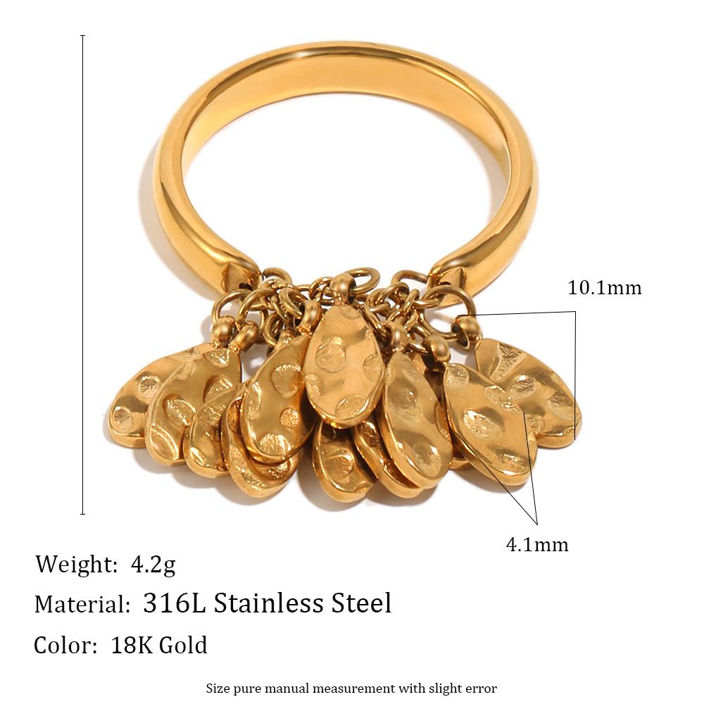 

MamacitaSlay 316L Stainless Steel Hammered Teardrop Tassel Ring 18K Gold Plated Waterproof Jewelry For Women Trendy Dangle Rings 6 золотой