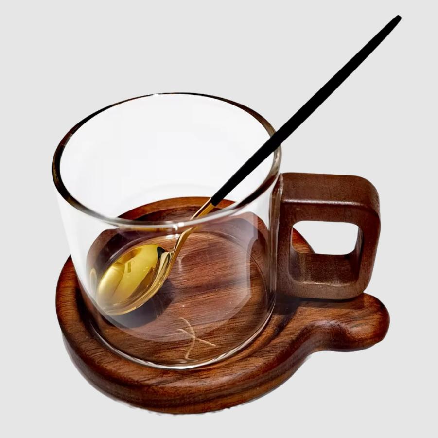 

Small Capacity 150ml Americano Glass Coffee Mug With Wooden Tray Spoon Heat-resistant Freshly Ground Caffe Cup Milk Tea Mug 150ML