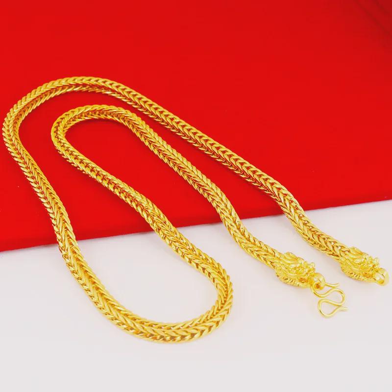 Ανδρικό Κολιέ Κράματος Επιχρυσωμένο με Κεφάλι Δράκου Τετράγωνη Ουρά Αλεπούς, 6mm