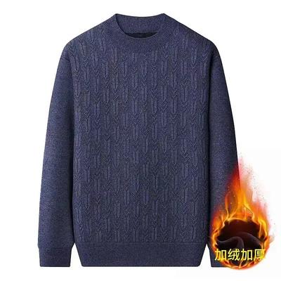 Sweater Men's Autumn Winter New Style Velvet Thickened Warm Round Neck Long-sleeved Knitted Young Middle-aged Bottoming Tops