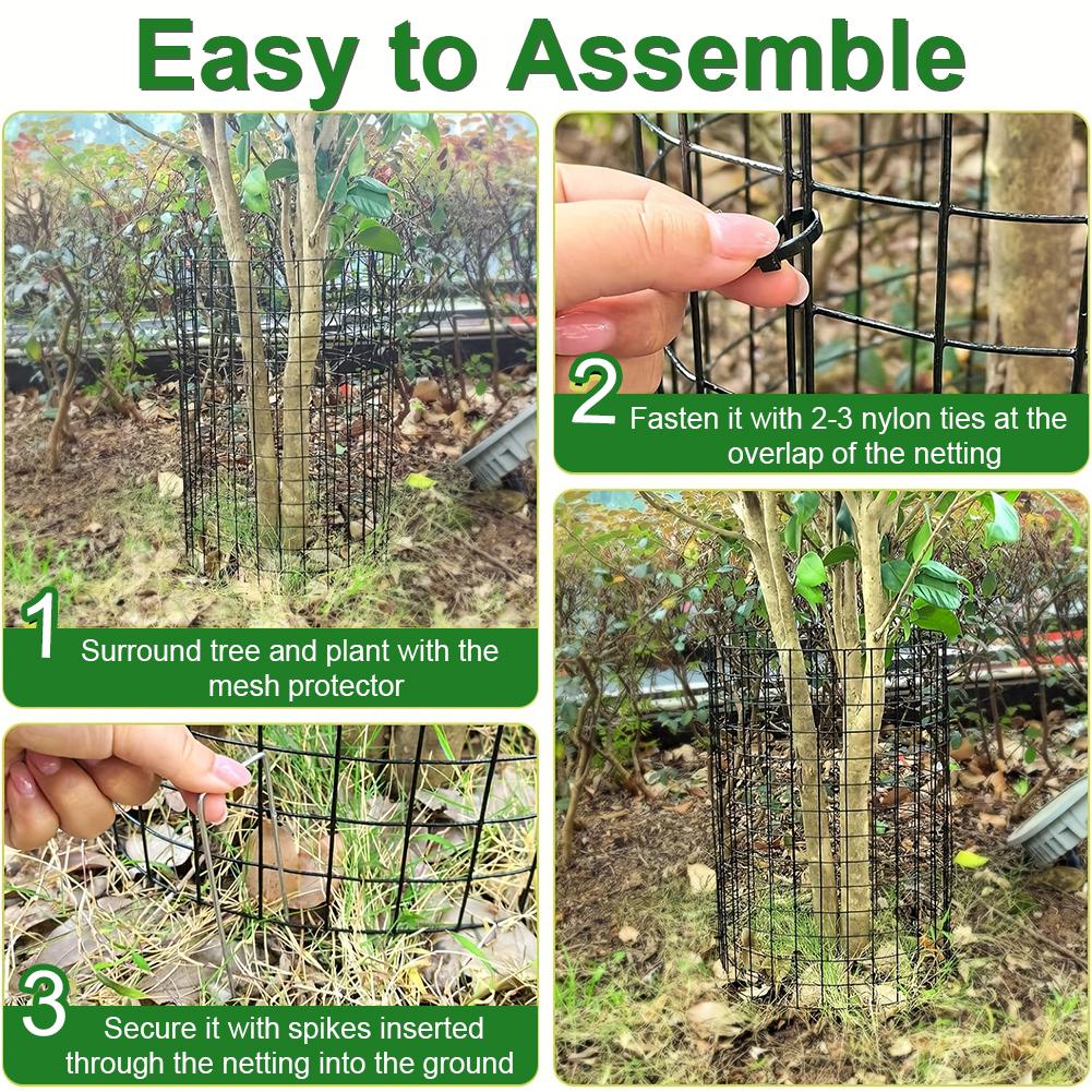 6 Pcs Tree Trunk Protector Guards with Zip Ties/Stakes Metal Plant Covers Wrap Protection Cage Gardening Tree Bark Protector