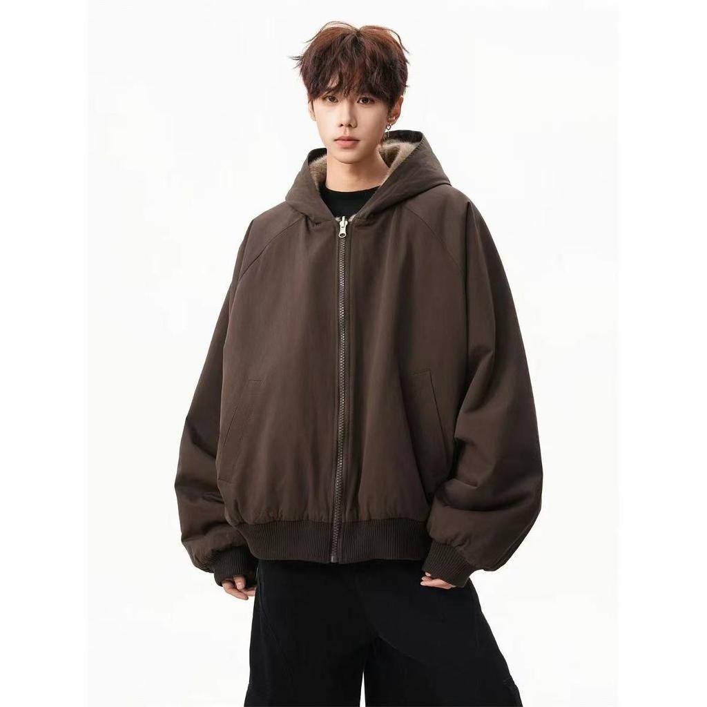 Unisex Winter Reversible Fleece-Lined Hooded Cotton Jacket