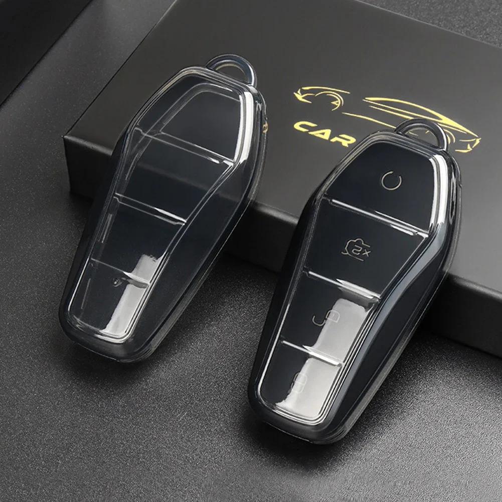 Für BYD Qin Plusdmi Atto 3 Han EV Dolphin Transparent Weiche TPU Auto Schlüsselhülle 4 Tasten Fernbedienung Schutzhülle Zubehör