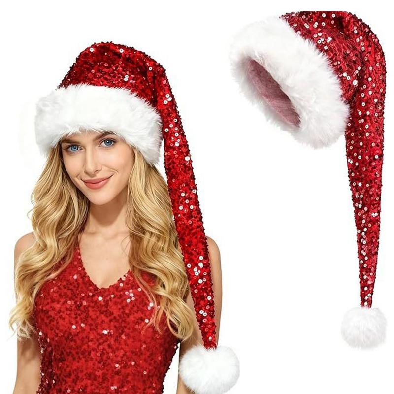 New Christmas sequin hat Christmas decorative atmosphere hat double-layer multi-color thick long haired sequin hat