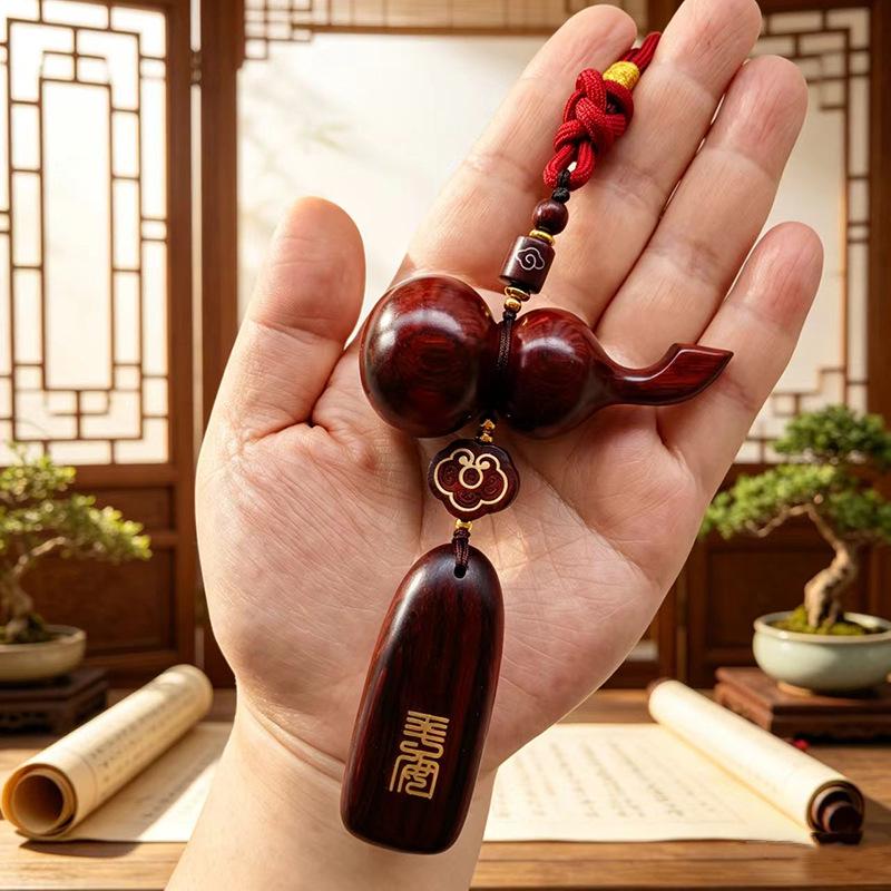 Rosewood Gourd Rearview Mirror Pendant - Chinese Style Car Accessory
