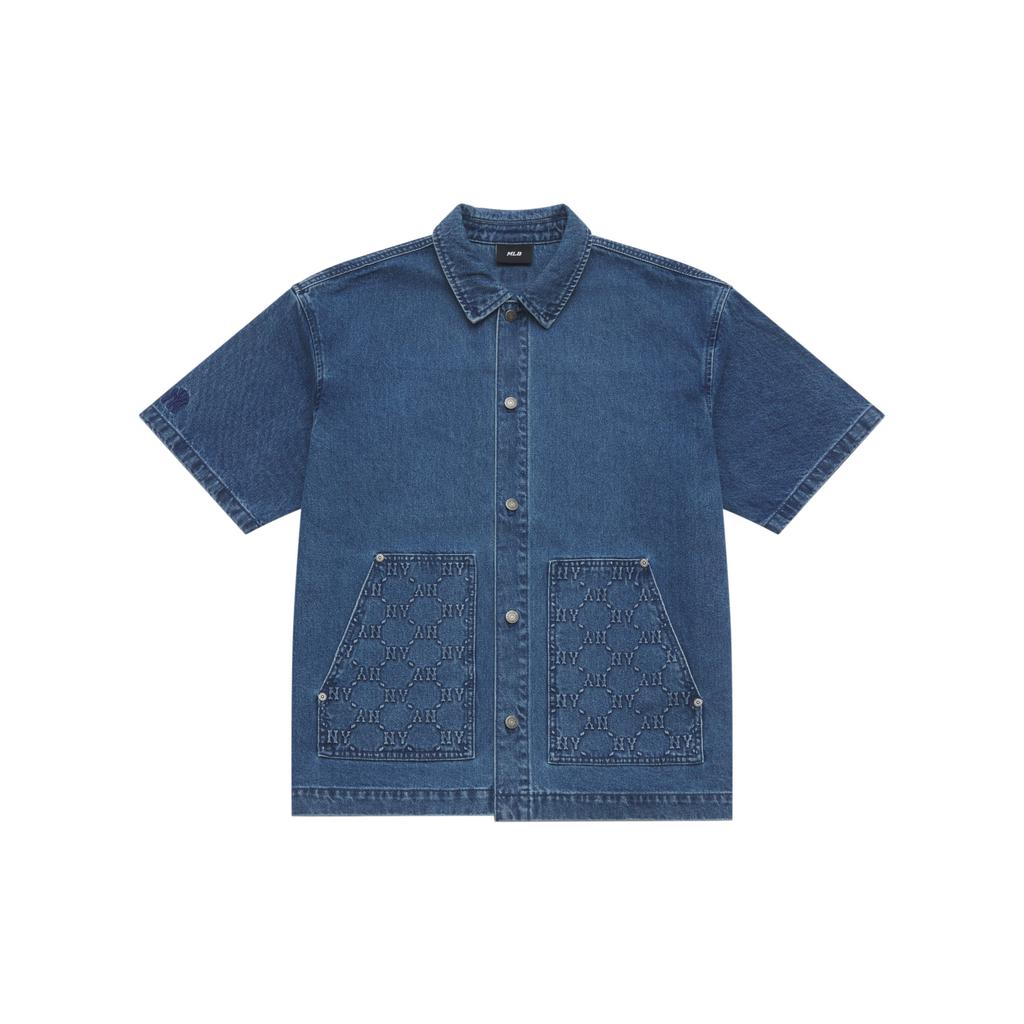 New MLB MONOGRAM Collection New York Yankees SS25 Shirt Unisex Denim 3ADRM0653-50INS