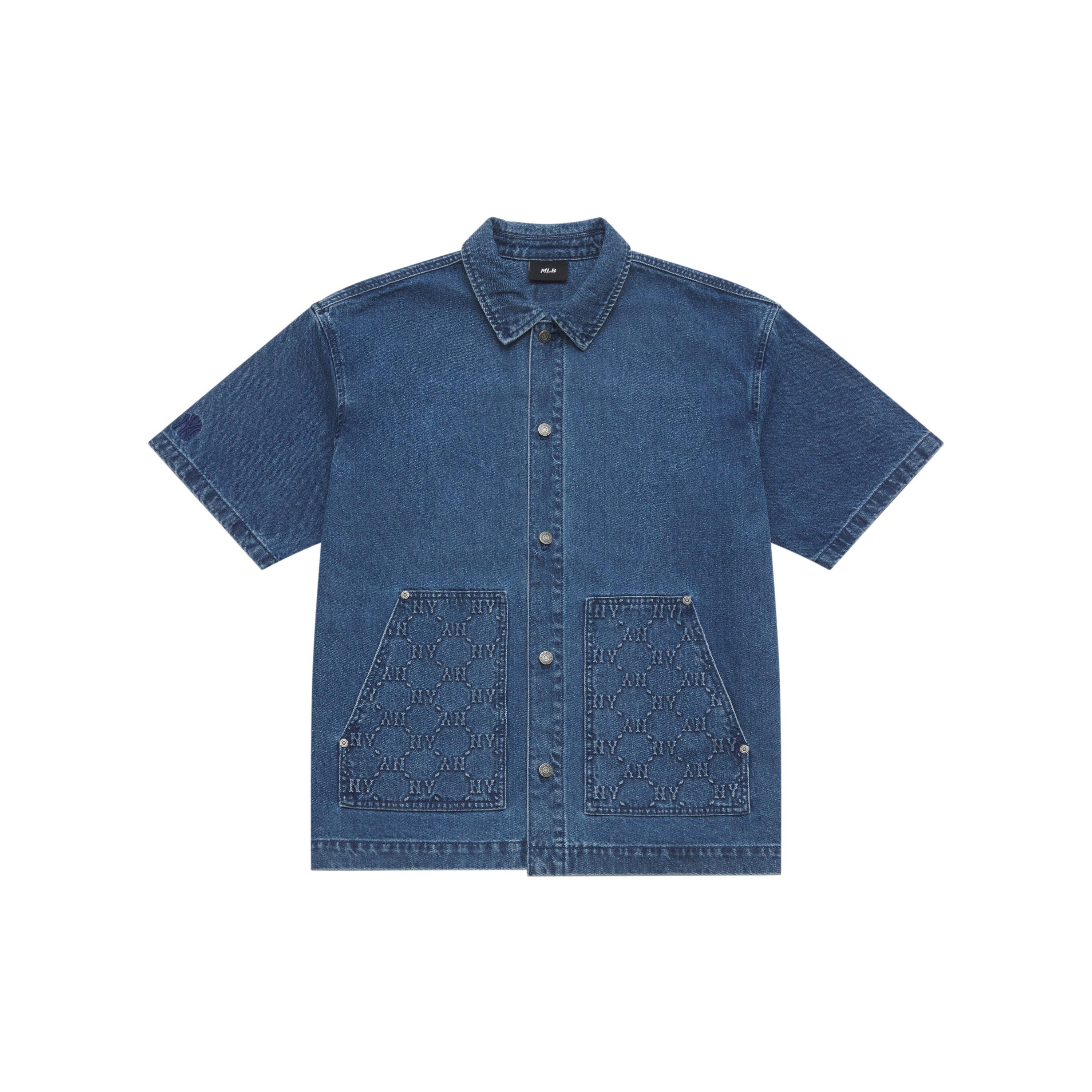 

New MLB MONOGRAM Collection New York Yankees SS25 Shirt Unisex Denim 3ADRM0653-50INS M
