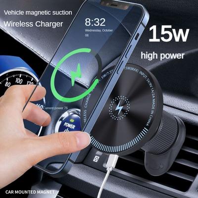Magnetisches kabelloses Ladegerät für Apple Android, superschnelles Autoladegerät, 15 W, Handyhalterung