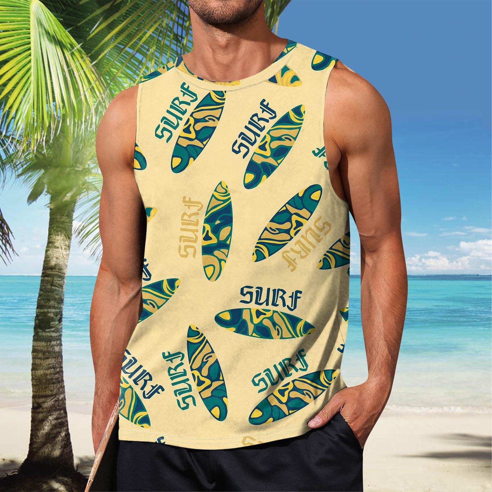 

Летний мужской однотонный поглощающий пот дышащий жилет без рукавов с принтом и расширяющимся плечом XL жёлтый