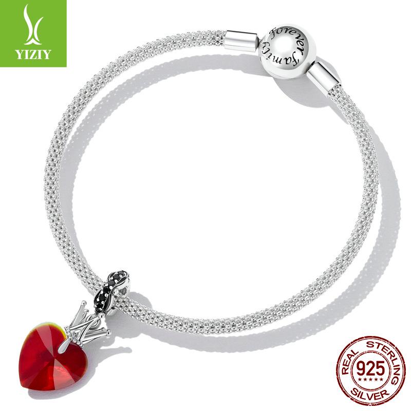 Silver Ziyun Retro Crown Love Pendant in Sterling Silver - Queen Style Fashion DIY Beaded Accessory (Model: SCC2247)