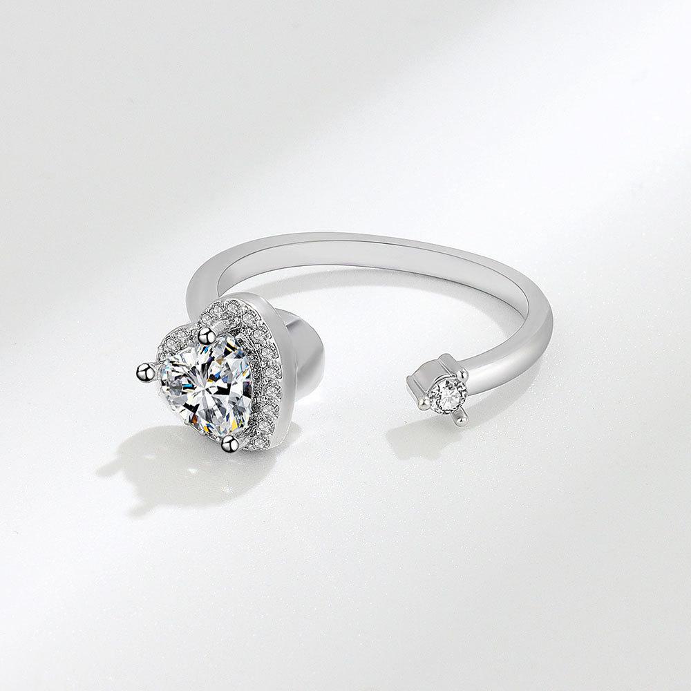 Adjustable Heartshaped Ring Copper Jewelry For Women With Zircon For Stress Relief And Fashion