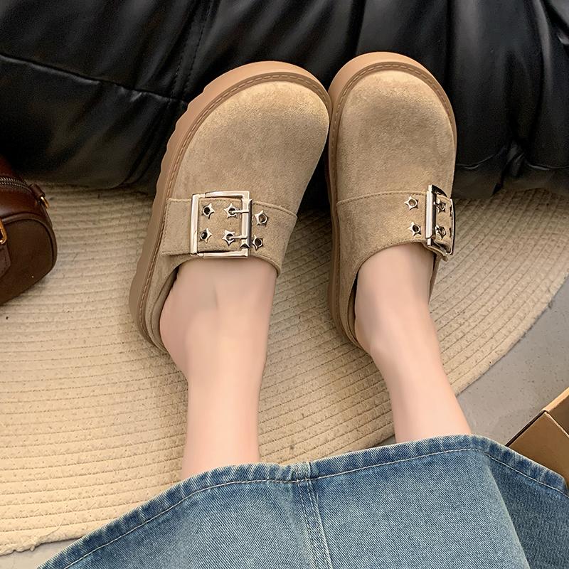 Fashion 2025 New Autumn  Women's Shoes Wrap Up Half Slippers Wear Flat Low-Heeled Retro Slip-On Shoes Outside