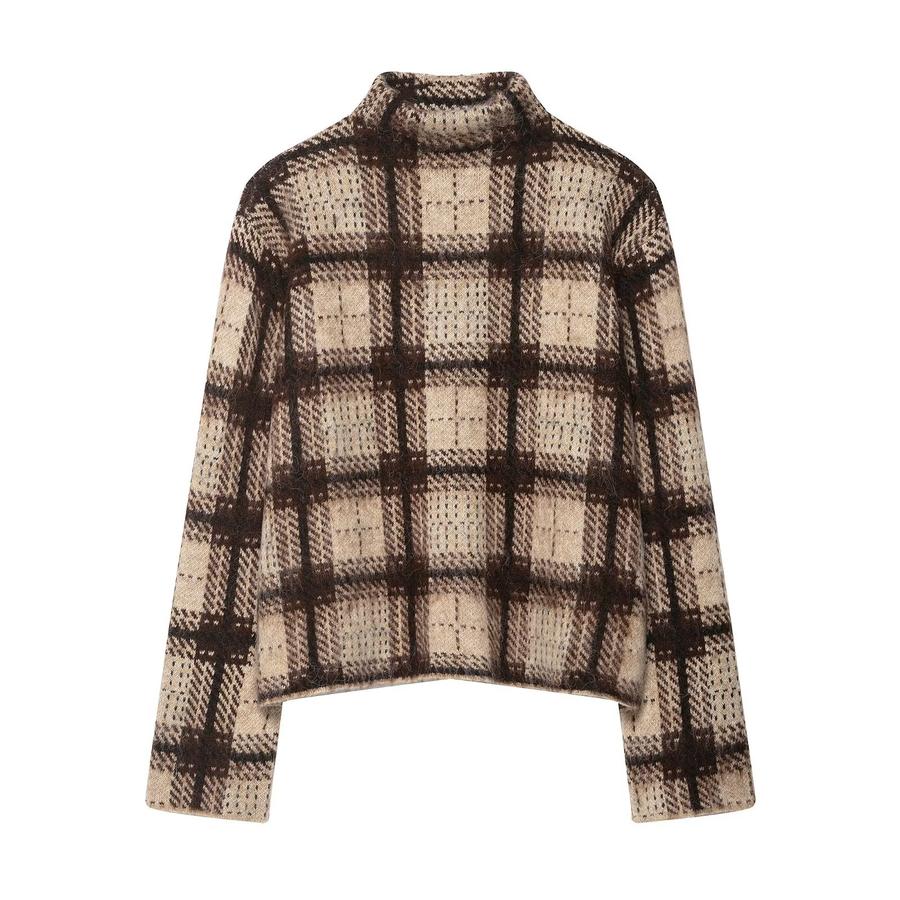 

New Z Wind Fashion Elegant Women s Clothing Half-High Neck Plaid Knitted Sweater L верблюд