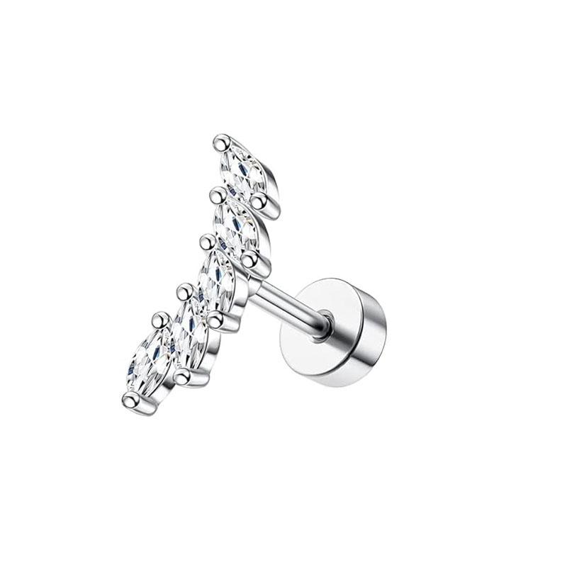 Bobisty 1pc 16G Cartilage Earring Stainless Steel Opal CZ Earrings Flat Back Cartilage Conch Helix Piercing Jewelry for Women