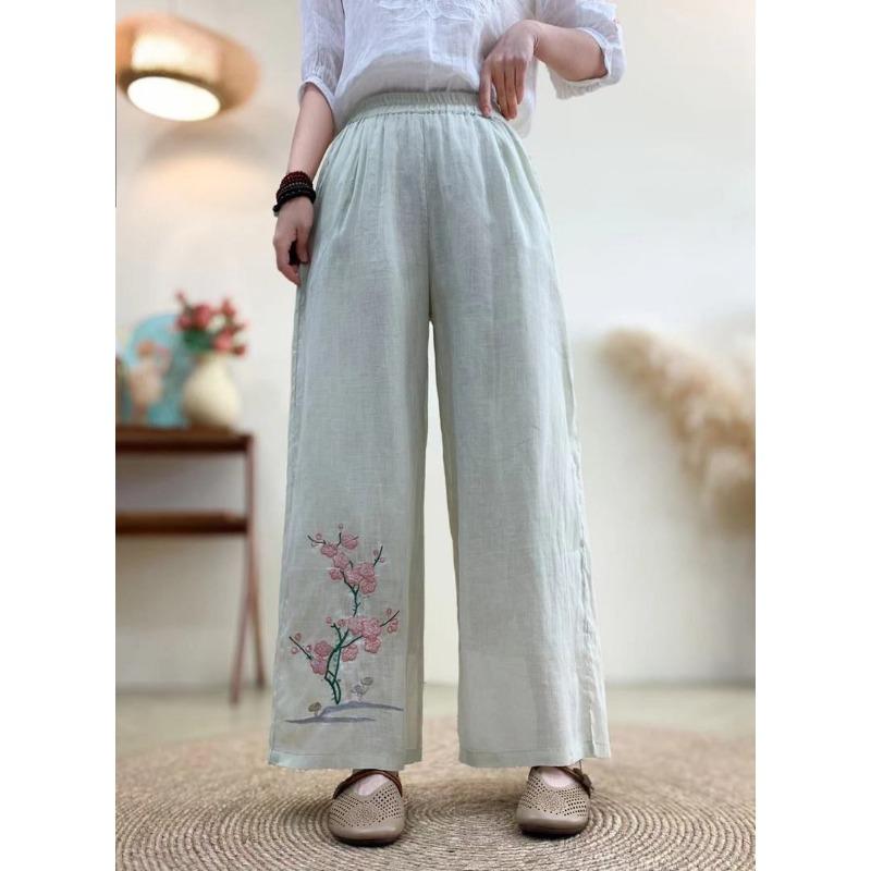 

Новые китайские брюки для женщин на лето, эластичная вышивка в этническом стиле, вышитые повседневные брюки, свободные широкие брюки в стиле ретро 6XL бежевый